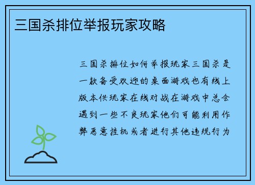 三国杀排位举报玩家攻略